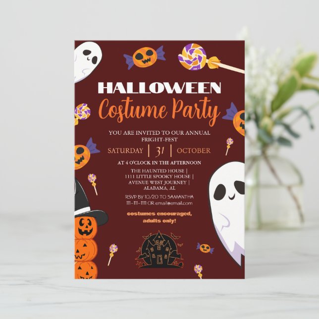 Invitation Fête de costume d'Halloween de fantôme mignon et d (Debout devant)