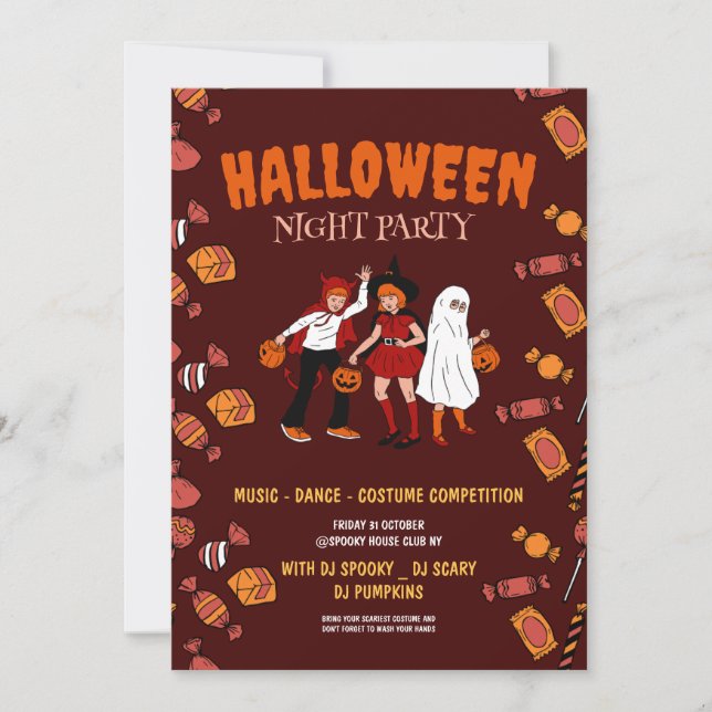 Invitation fête de costume d'Halloween, nuit d'Halloween (Devant)