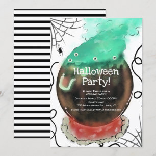 Invitation Fête de Costume Halloween Chaudron de Sorcière Squ