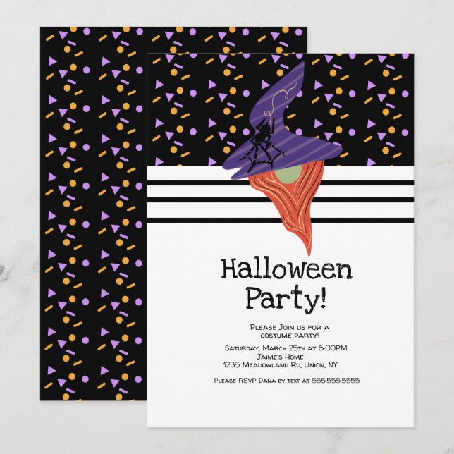 Invitation Fête de Costume Halloween Gnome Doodles Confettis (Devant / Derrière)