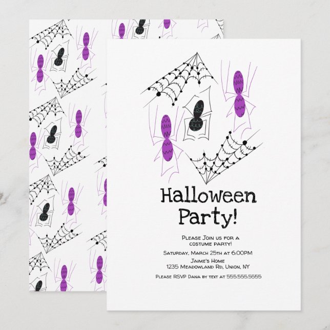 Invitation Fête de Costume Halloween Toiles d'araignée (Devant / Derrière)