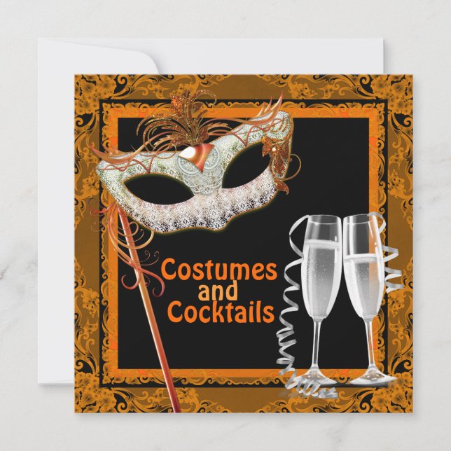 Invitation Fête de costumes d'Halloween noir et orange (Devant)