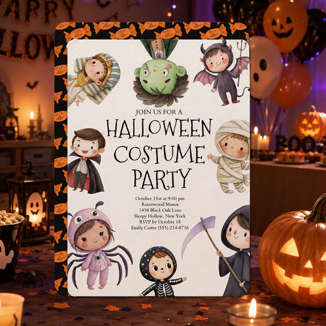 Invitation Fête de costumes d'Halloween pour enfants mignons (Créateur téléchargé)