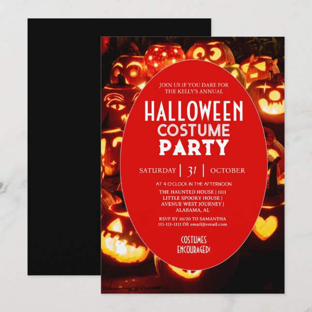 Invitation Fête de costumes d'Halloween Pumpkin Glow (Devant / Derrière)
