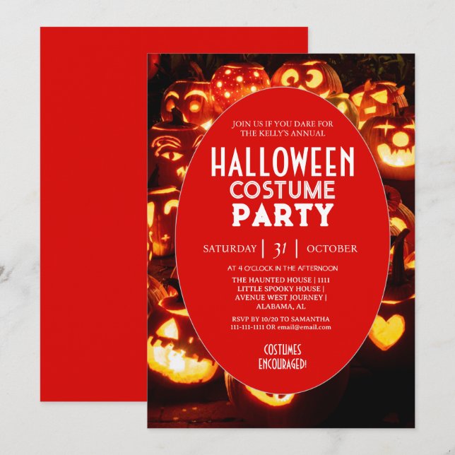 Invitation Fête de costumes d'Halloween Pumpkin Glow (Devant / Derrière)