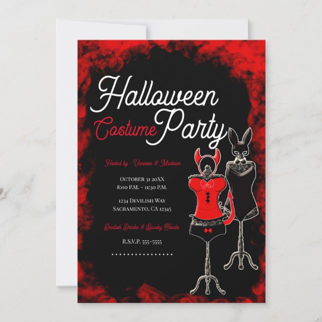 Invitation Fête de costumes d'Halloween Rouge & Noir (Devant)