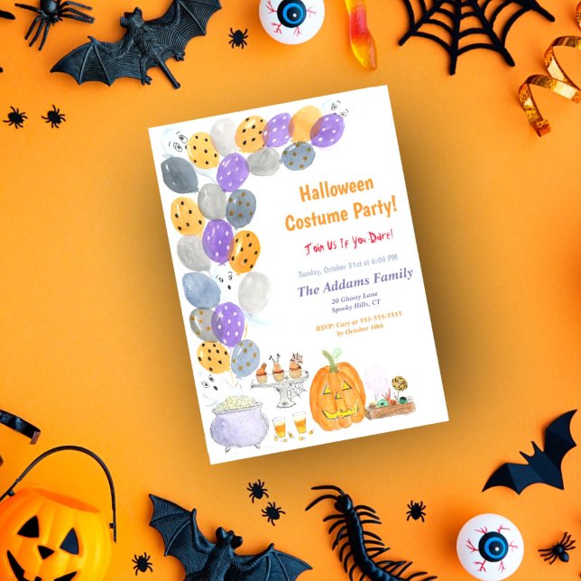 Invitation Fête de costumes Halloween à l'aquarelle (A fun watercolor Halloween invitation for your next kids party! )