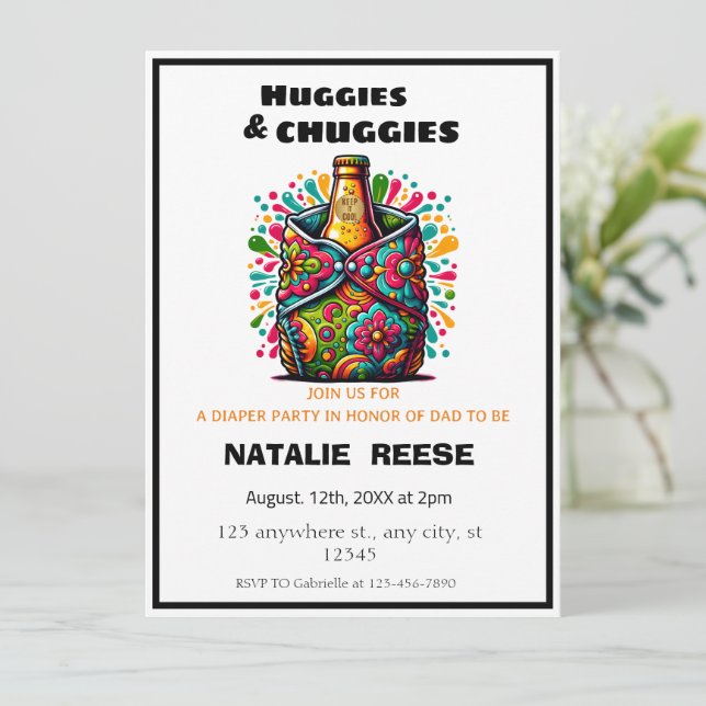 Invitation Fête de couches pour Papa Huggies et Chuggies (Debout devant)