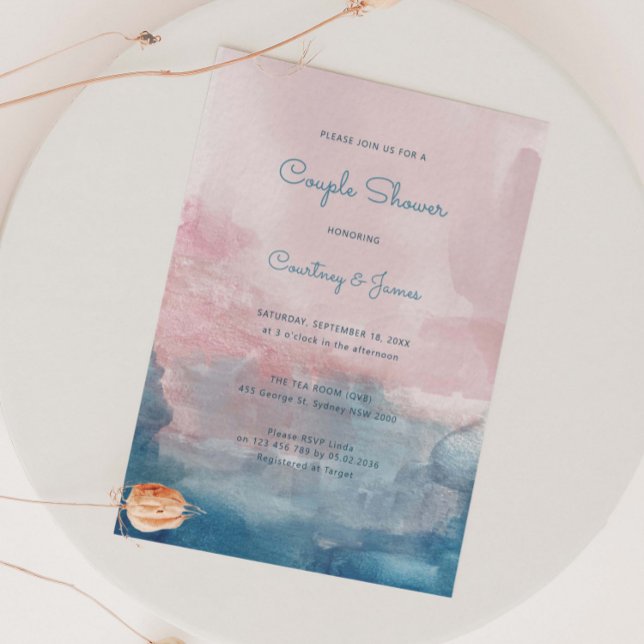 Invitation Fête de couple à l'aquarelle rose et bleue (Créateur téléchargé)