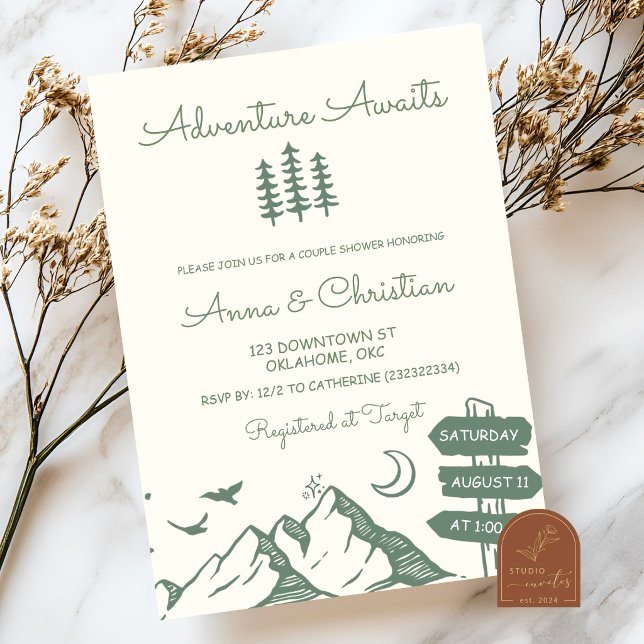 Invitation Fête de couple aventureuse et fantaisiste dessinée (Créateur téléchargé)