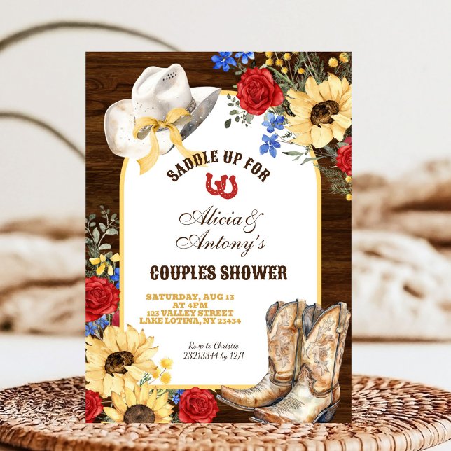 Invitation Fête de Couple Bottes Rustiques Rose et Tournesol (Créateur téléchargé)
