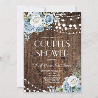 Invitation Fête de Couple Florale Bleu Marine Rustique