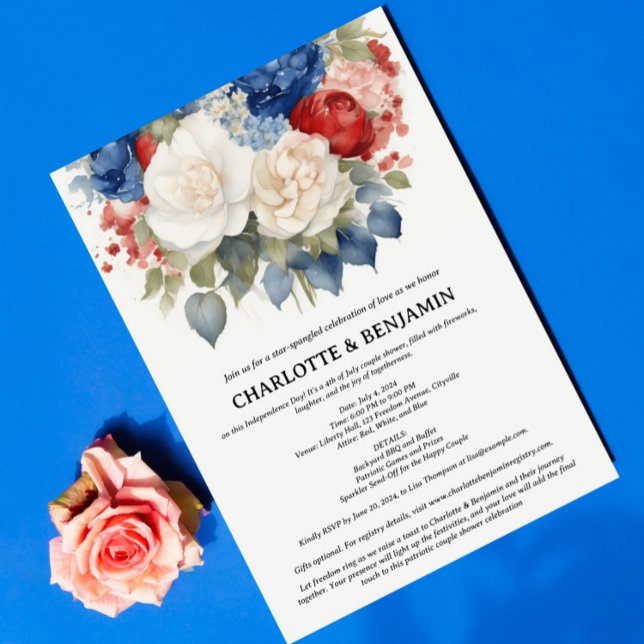 Invitation Fête de couple Rouge Blanc & Bleu 4 juillet (Créateur téléchargé)
