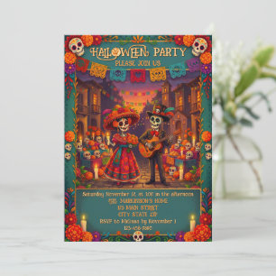 Invitation Fête de couple squelettique Halloween Fiesta