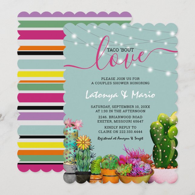 Invitation Fête de Couple Taco 'bout Love Fiesta (Devant / Derrière)