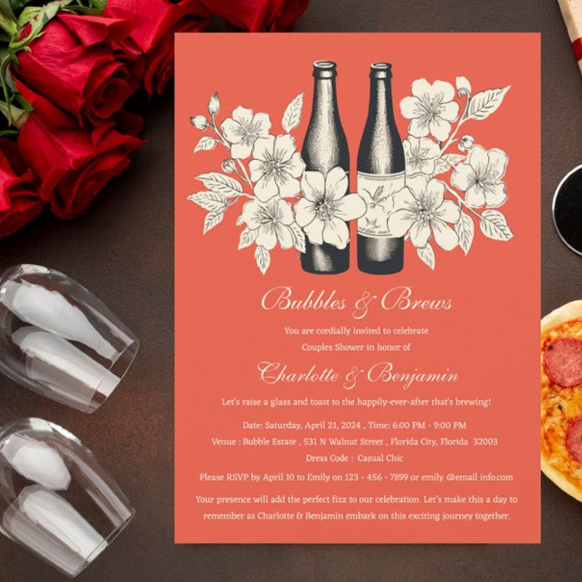 Invitation Fête de Couple Unique Bulles et Boissons (Créateur téléchargé)