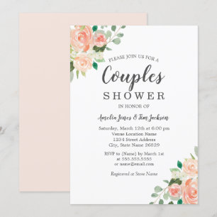 Invitation Fête de couples à l'aquarelle rose pêche florale