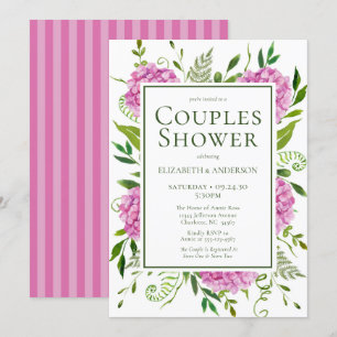 Invitation Fête de couples aux hortensias roses