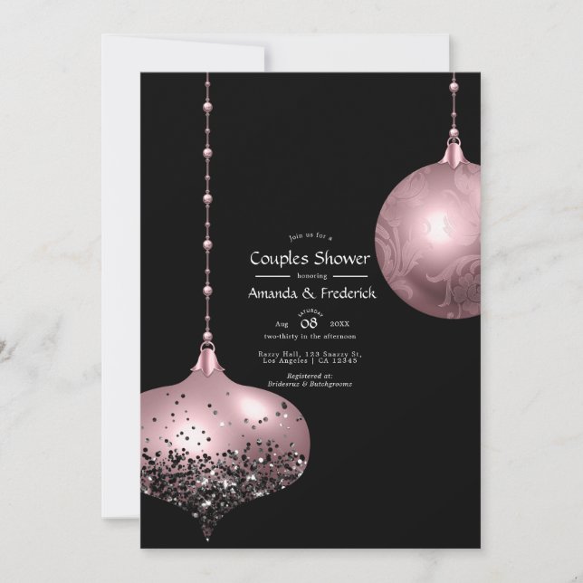 Invitation Fête de couples de Noël Rose Pâle et Or Rose (Devant)