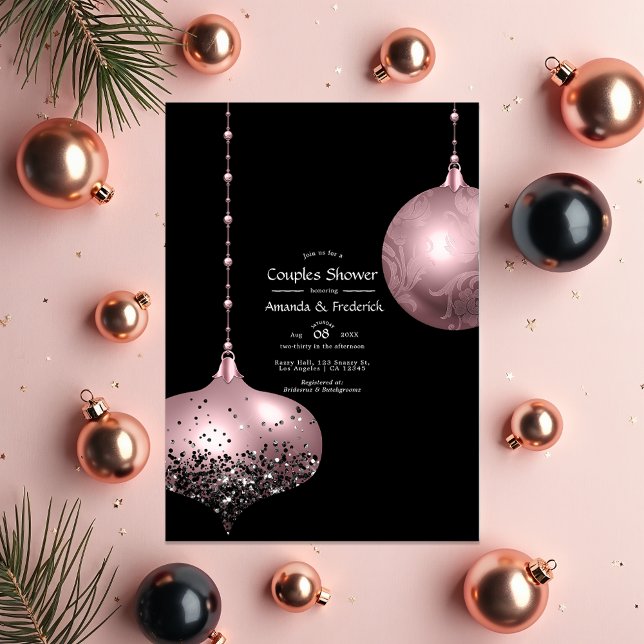 Invitation Fête de couples de Noël Rose Poudré et Or Rose (Blush Pink and Rose Gold Christmas Couples Shower Invitation)