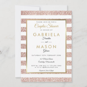 Invitation Fête de couples élégante rose gold pailletée rayée