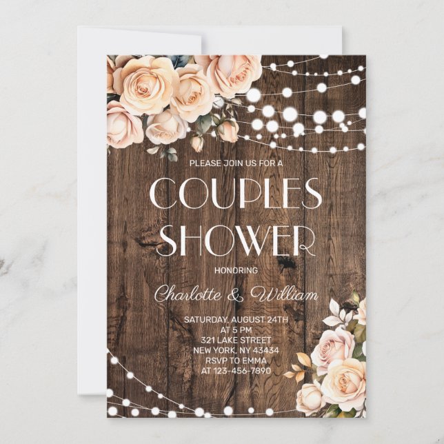 Invitation Fête de couples Fleurs Rose Tendresse (Devant)