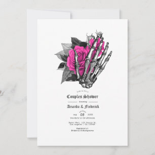 Invitation Fête de couples gothiques floraux rose chaud et bl