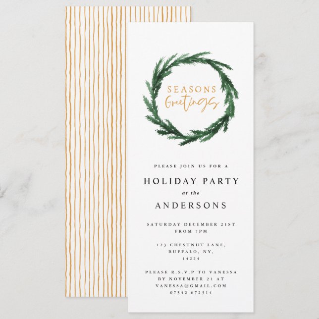 Invitation Fête de couronnes d'aquarelle Joyeuses Fêtes rayée (Devant / Derrière)