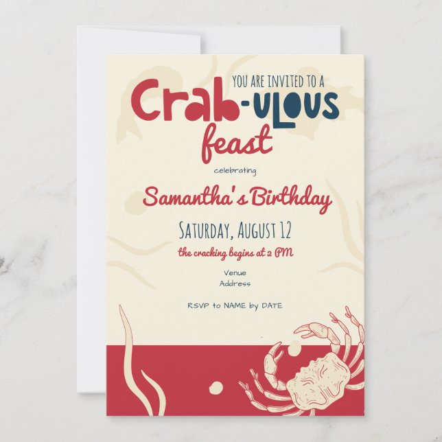 Invitation Fête de crabe Fête de fruits de mer Fête de boule  (Devant)
