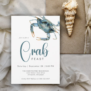 Invitation Fête de crabe moderne Aquarelle Crabe bleu