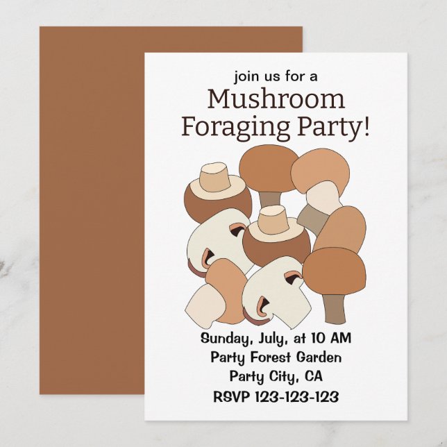 Invitation Fête de Cueillette de Champignons Comestibles (Devant / Derrière)