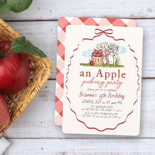 Invitation Fête de Cueillette de Pommes Fille au Ruban Rouge