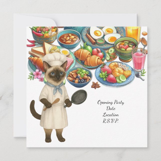 Invitation Fête de cuisine du chat chef pour les amateurs de  (Devant)