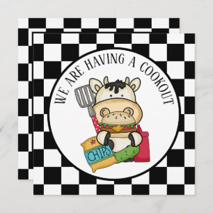 Invitation fête de cuisine pour vache à hamburger mignon