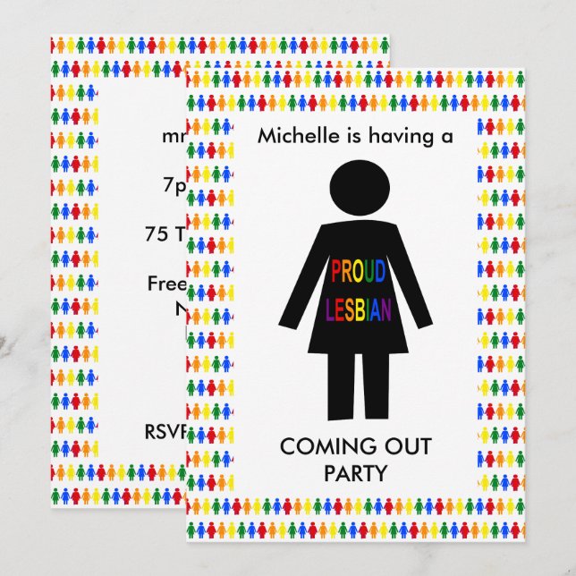 Invitation Fête de dames silhouette lesbienne LGBTQ et arc-en (Devant / Derrière)