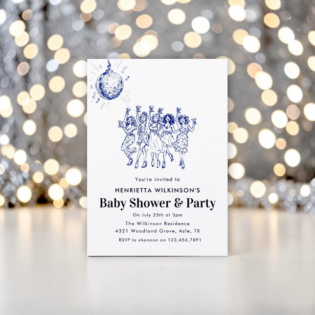 Invitation Fête de danse rétro boule à facettes  Baby shower  (Créateur téléchargé)