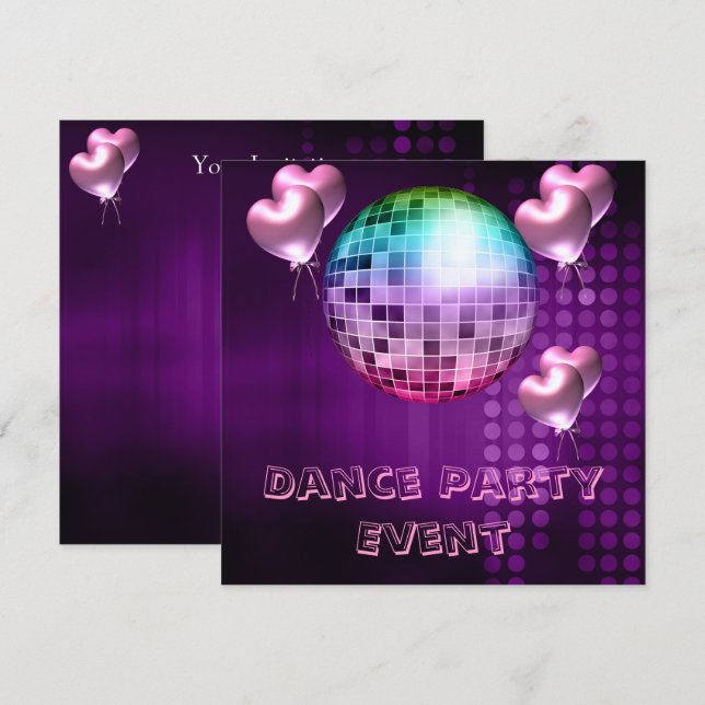 Invitation Fête de danse violette Événement miroir à ballons  (Devant / Derrière)