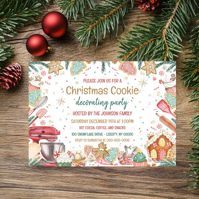 Invitation Fête de décoration de biscuits de Noël à l'aquarel (Créateur téléchargé)