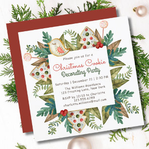 Invitation Fête de Décoration de Biscuits de Noël Aquarelle