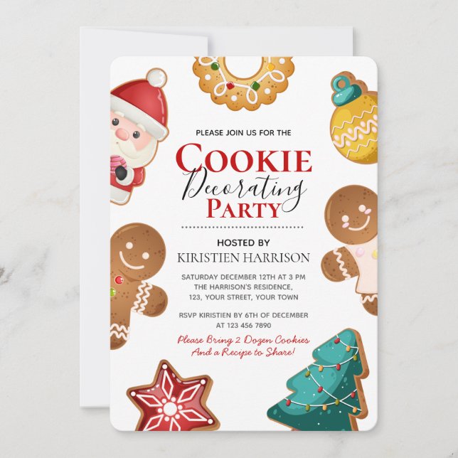 Invitation Fête de décoration de biscuits de Noël au pain d'é (Devant)