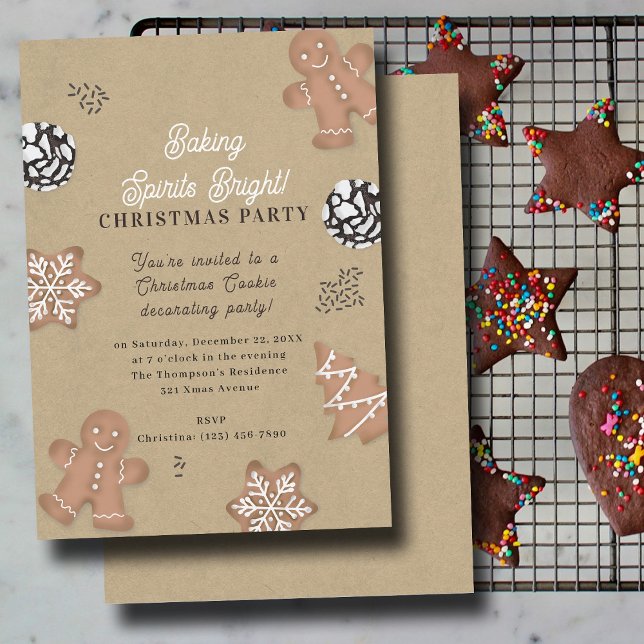 Invitation Fête de décoration de biscuits de Noël Kraft (Christmas Cookie Decorating Party Kraft Invitation)