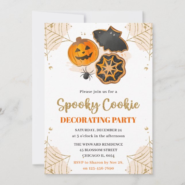 Invitation Fête de décoration de biscuits Halloween à l'aquar (Devant)
