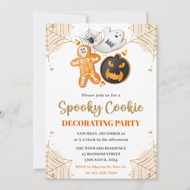 Invitation Fête de décoration de biscuits Halloween à l'aquar (Devant)