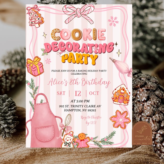 Invitation Fête de décoration de biscuits rétro mignonne avec (Créateur téléchargé)
