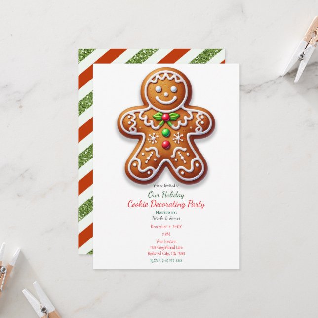 Invitation Fête de décoration de gros biscuits de Noël au gin (Devant/Arrière en situation)