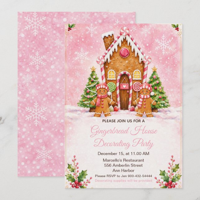 Invitation Fête de décoration de maison en pain d'épices (Devant / Derrière)