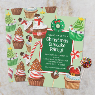 Invitation Fête de décoration pour gâteau de Noël en aquarell