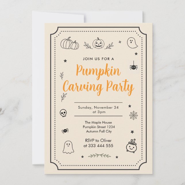 Invitation Fête de découpage de citrouille Halloween Doodles (Devant)