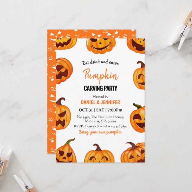 Invitation Fête de découpage de citrouille Halloween Jack O L (Devant/Arrière en situation)