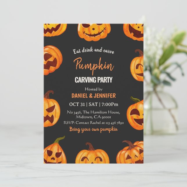 Invitation Fête de découpage de citrouille sombre Halloween J (Debout devant)